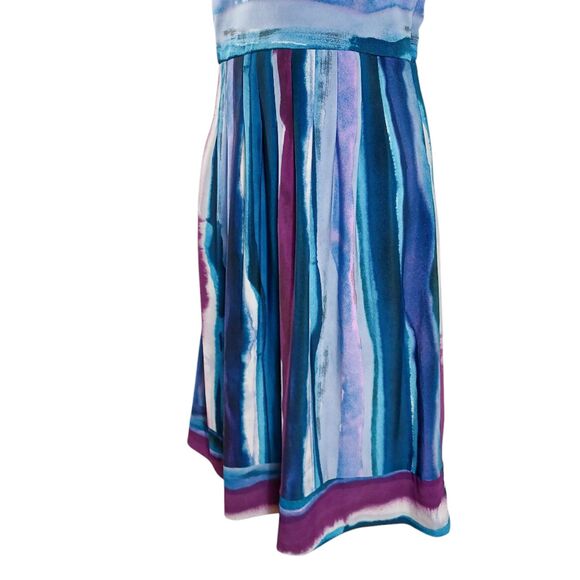 Rabbit Designs Watercolor Stripe Dress 10 NWT | Multicolor V-Neck Pleated Skirt - Picture 7 of 11